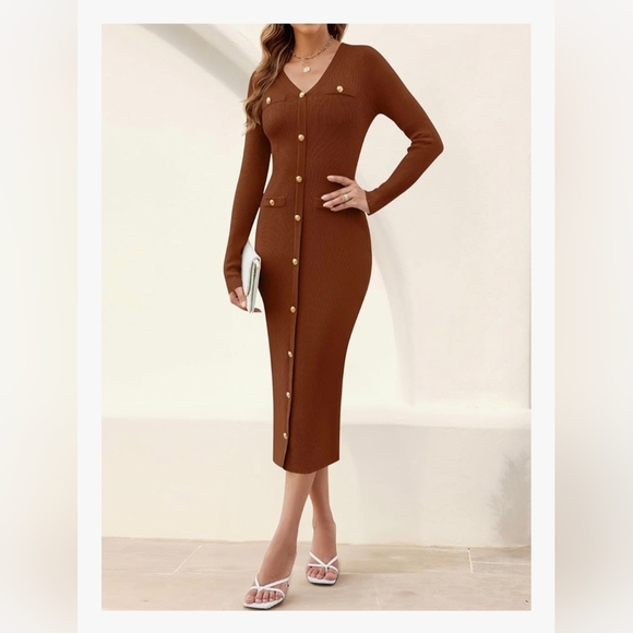 MIROL Women's V-Neck Bodycon Sweater Dress #1094 - Picture 5 of 12